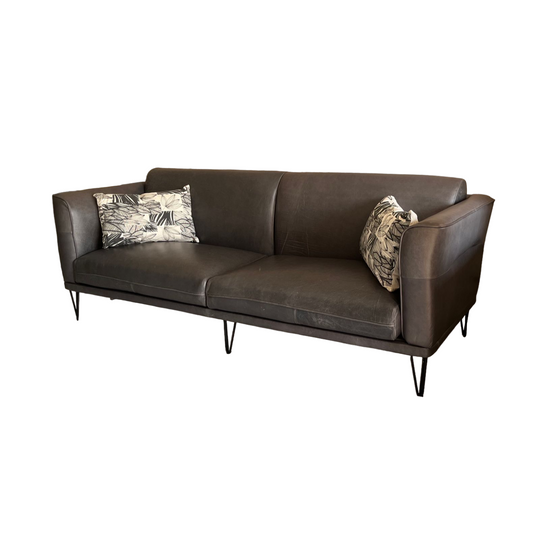 Dark charcoal leather 2 seater couch