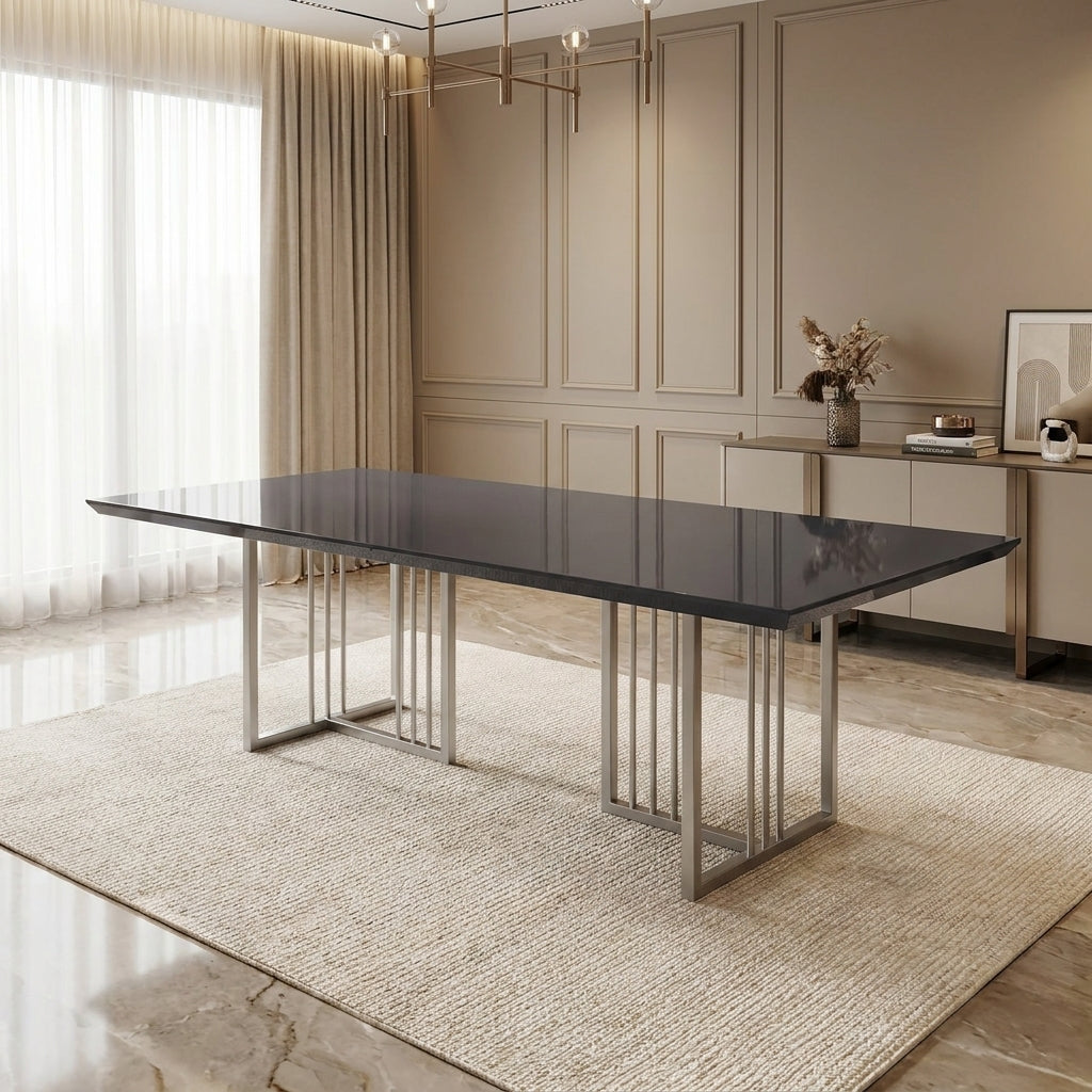 Silver steel slatted legs on modern dining table, unique designer dining table South Africa