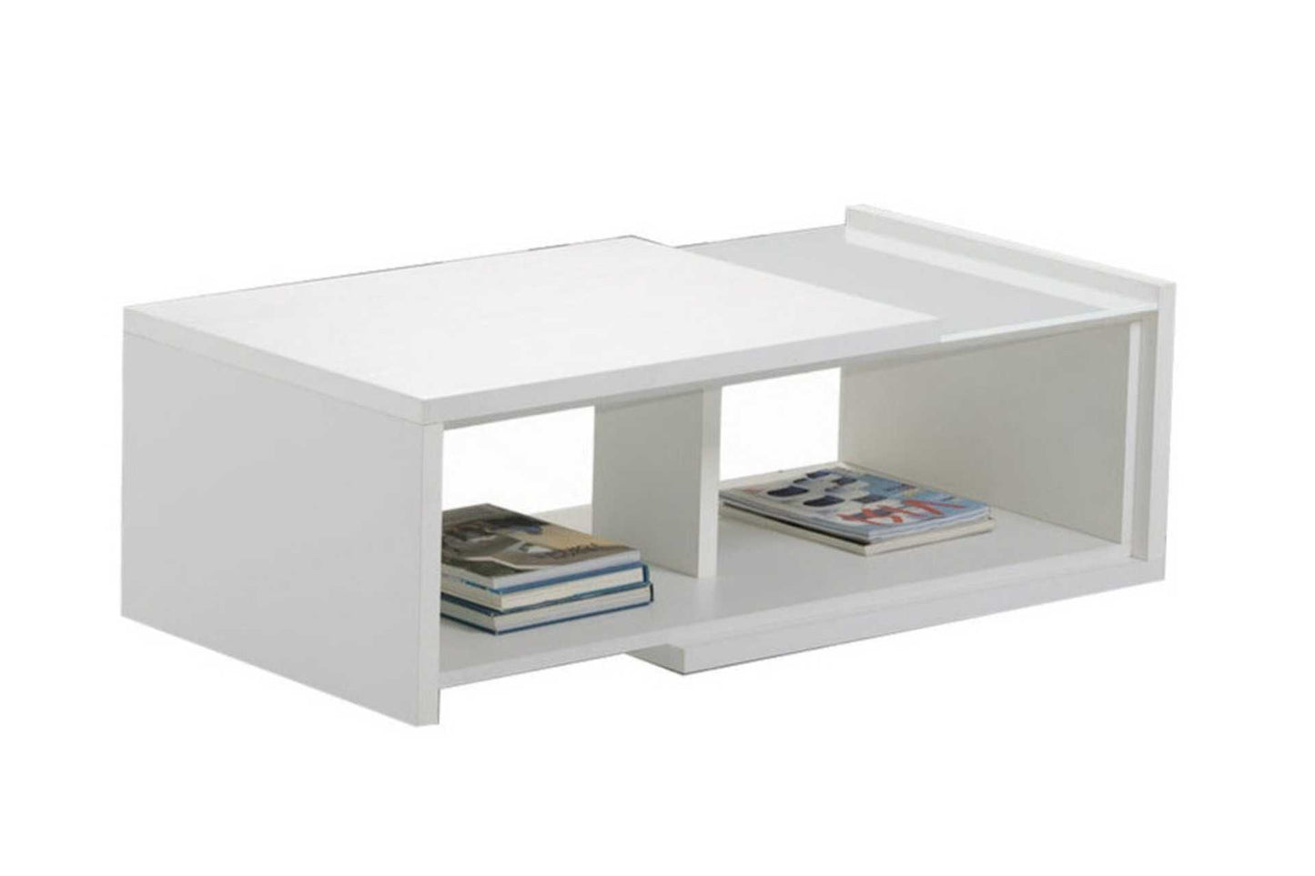 White wood coffee table with partial glass top