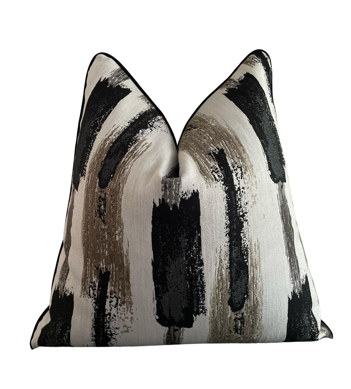 black and white scatter cushion with painted brushstroke design