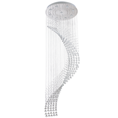 Crystal chandelier with curve silhouette and crystal ball detailing. This crystal chandelier is extra length double volume 