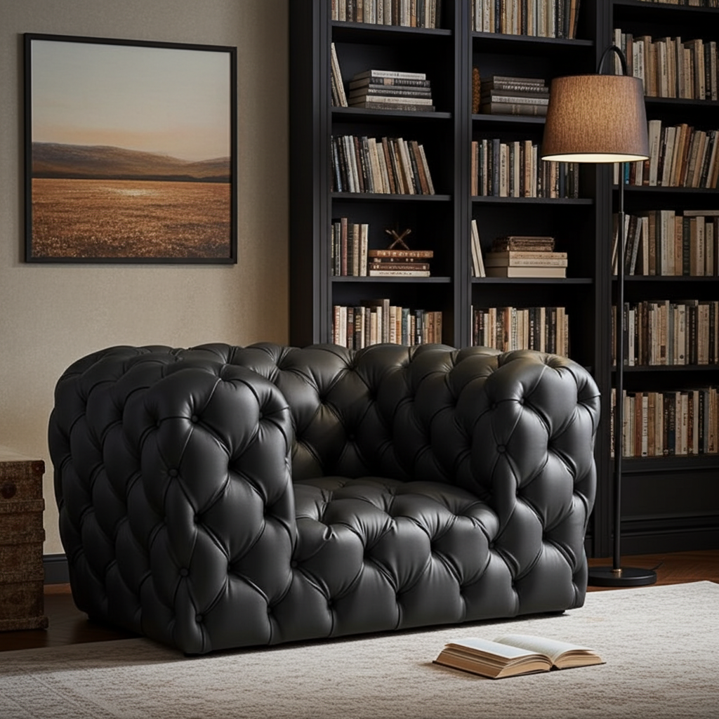 deep button armchair in black leather option