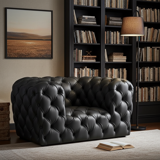 deep button armchair in black leather option