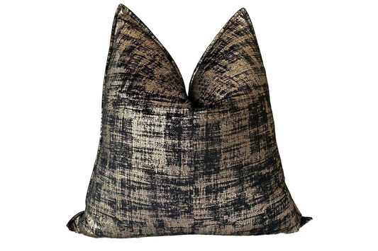 Black and gold scatter cushion with piping. Sized 60x60