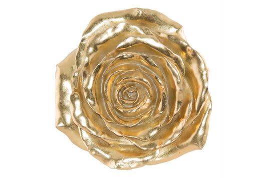 Large gold rose can be wall mounted as art or displayed on coffee tables.