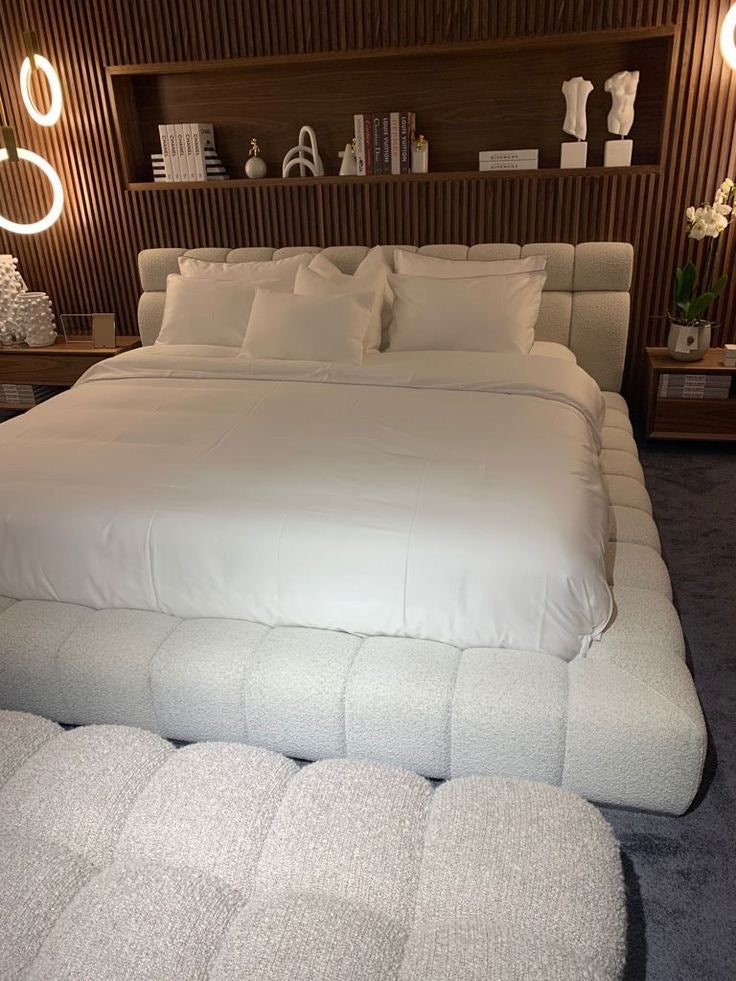 Boucle sleigh bed