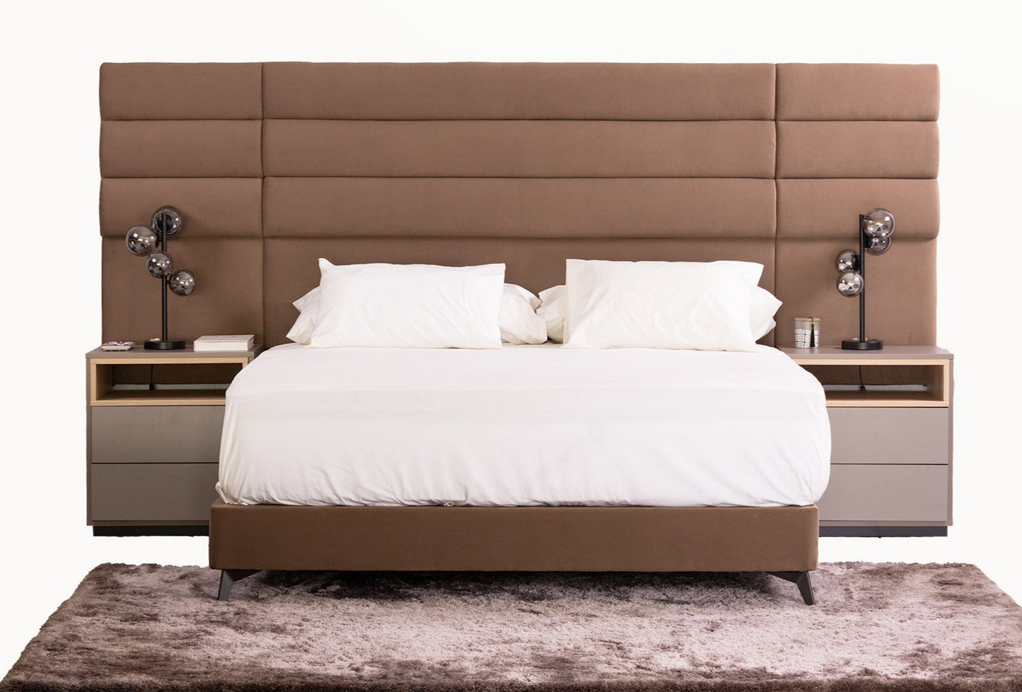 The Jones sleigh bed in a luxury brown fabric