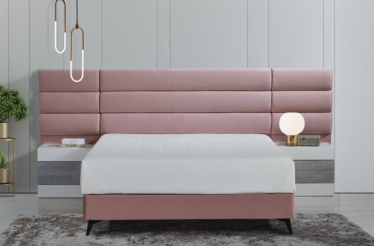 The Jones Bed is available as a headboard and base set only or buy the whole bedroom set that includes matching pedestals and mattress and mattress topper.