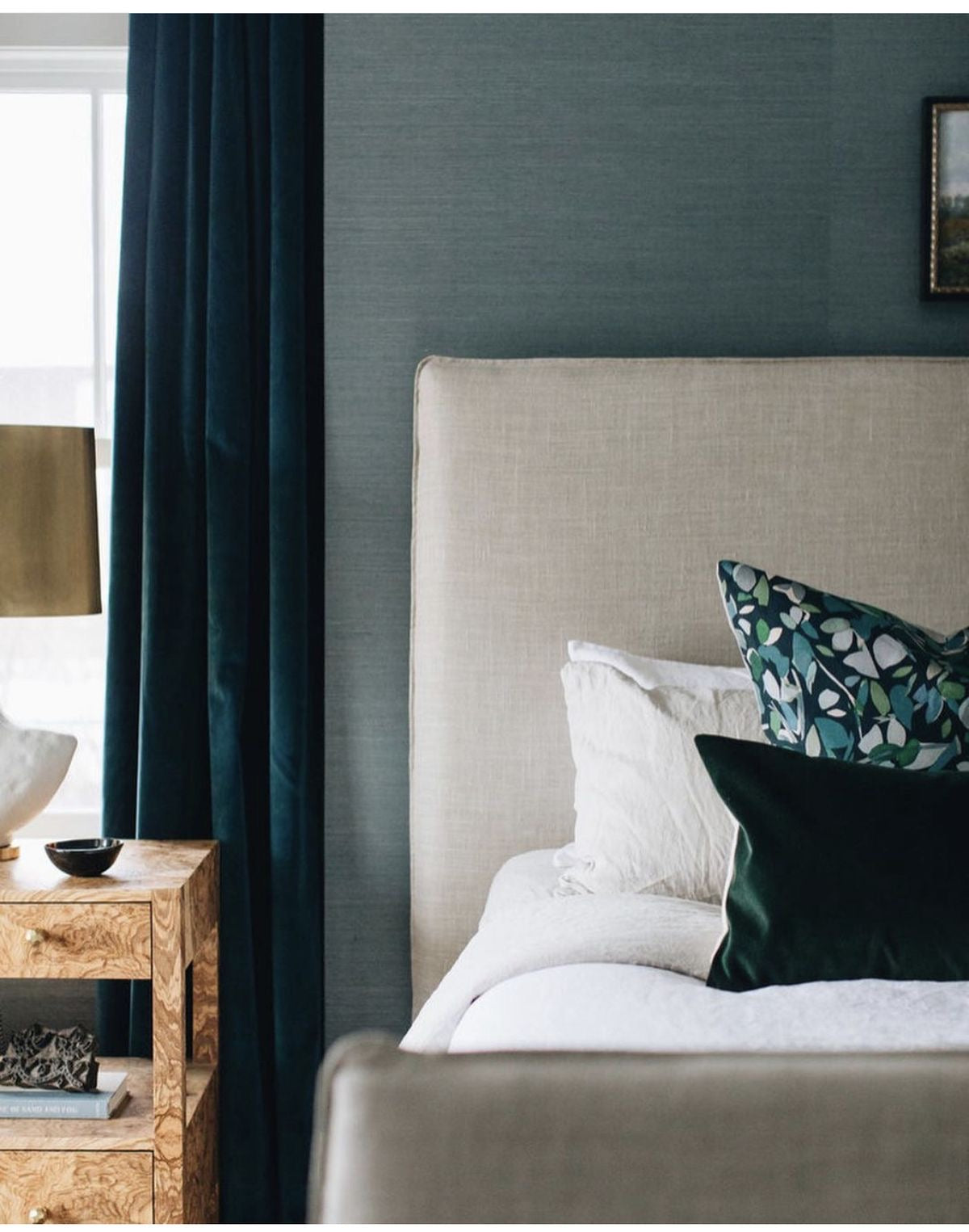 Josephine headboard is upholstered in fabric or genuine leather.