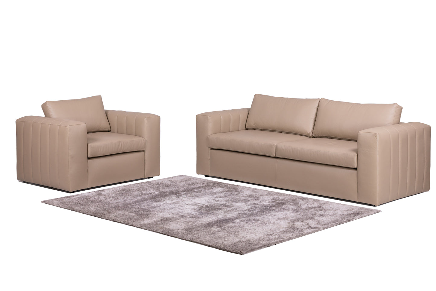 3 seater couch and matching sofa armchair upholstered in italian leather.
