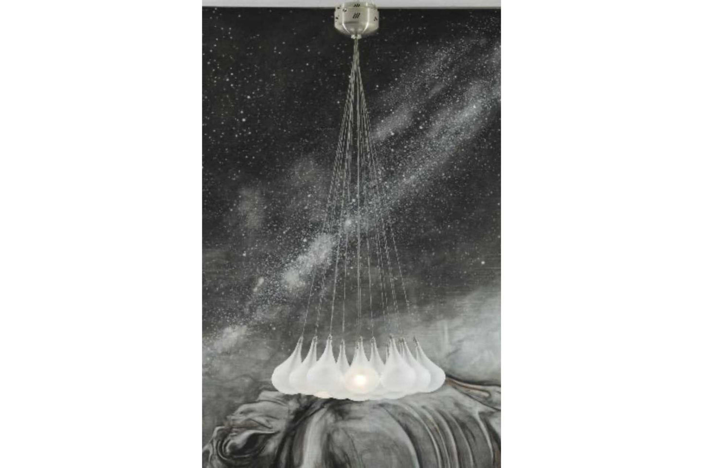 Chandelier with white frosted tear drop bulbs