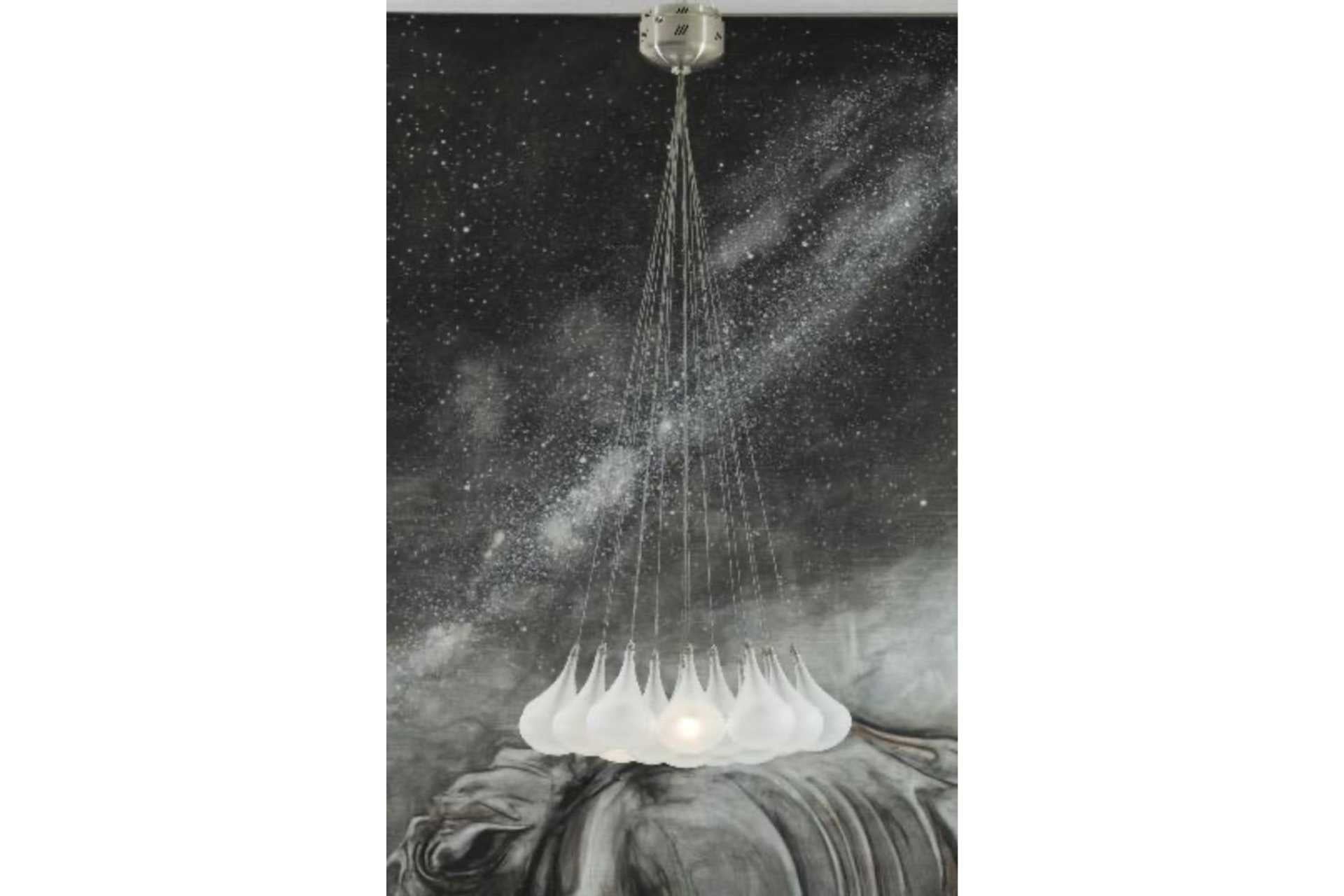 Chandelier with white frosted tear drop bulbs