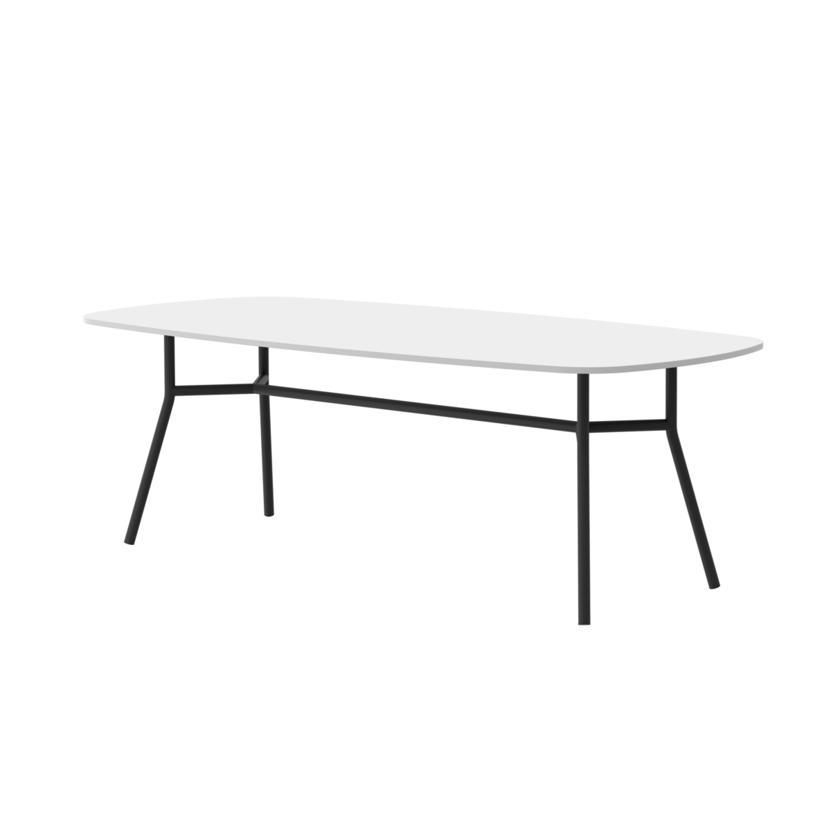 white dining table with black steel legs. 2.4m length table.