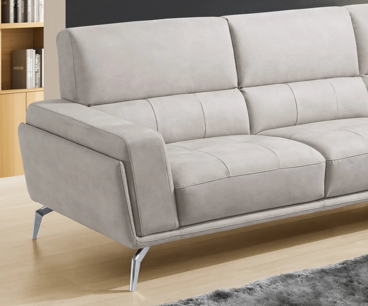 L-shape couch with armchair features double arms and elegant stitching