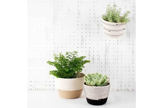 Handwoven 100% Cotton rope planter baskets. Mia Melange