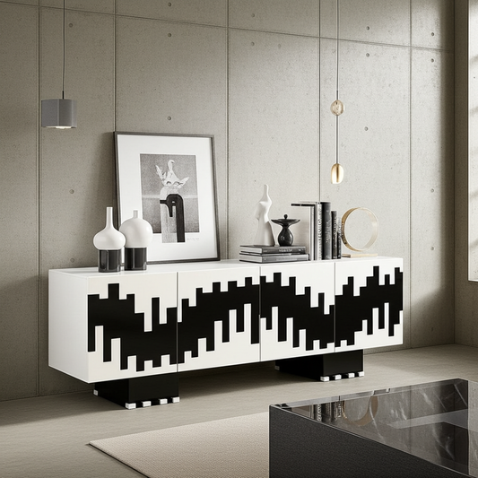 A luxury designer cabinet or sideboard in black and white