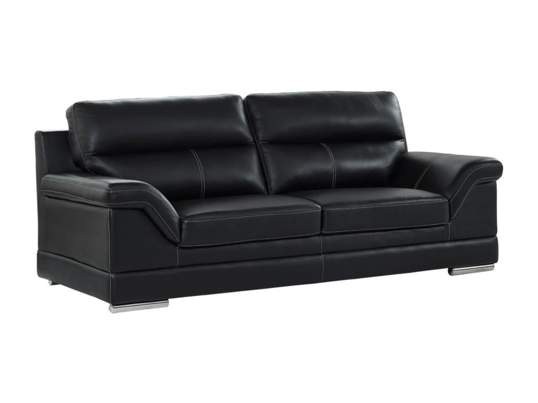 2+3 seater sofa set in full black leather and chrome feet.