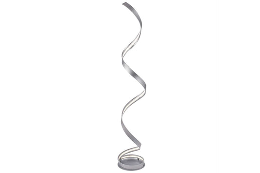 silver floor lamp in a twirly ribbon design