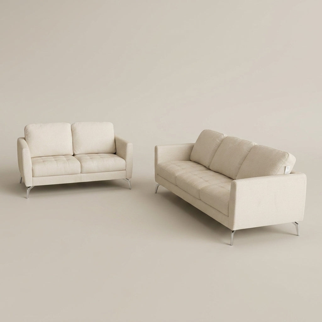 Robbie 2+3 seater sofa set in elegant textured soft touch cream fabric. GALERIA FURNITURE SOUTH AFRICA