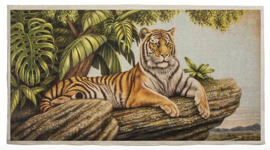 exotic tiger wall art. Genuine artwork by celebrated south african artist, printed on 100% linen. Tiger print on linen.