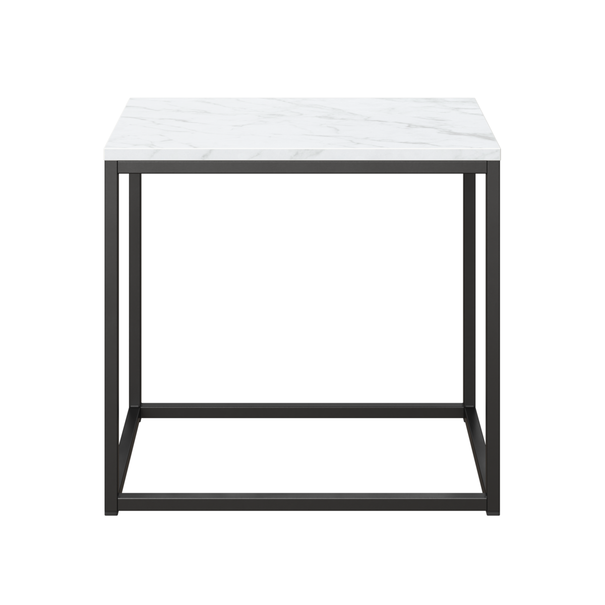 Side table with marble top design and black steel legs.