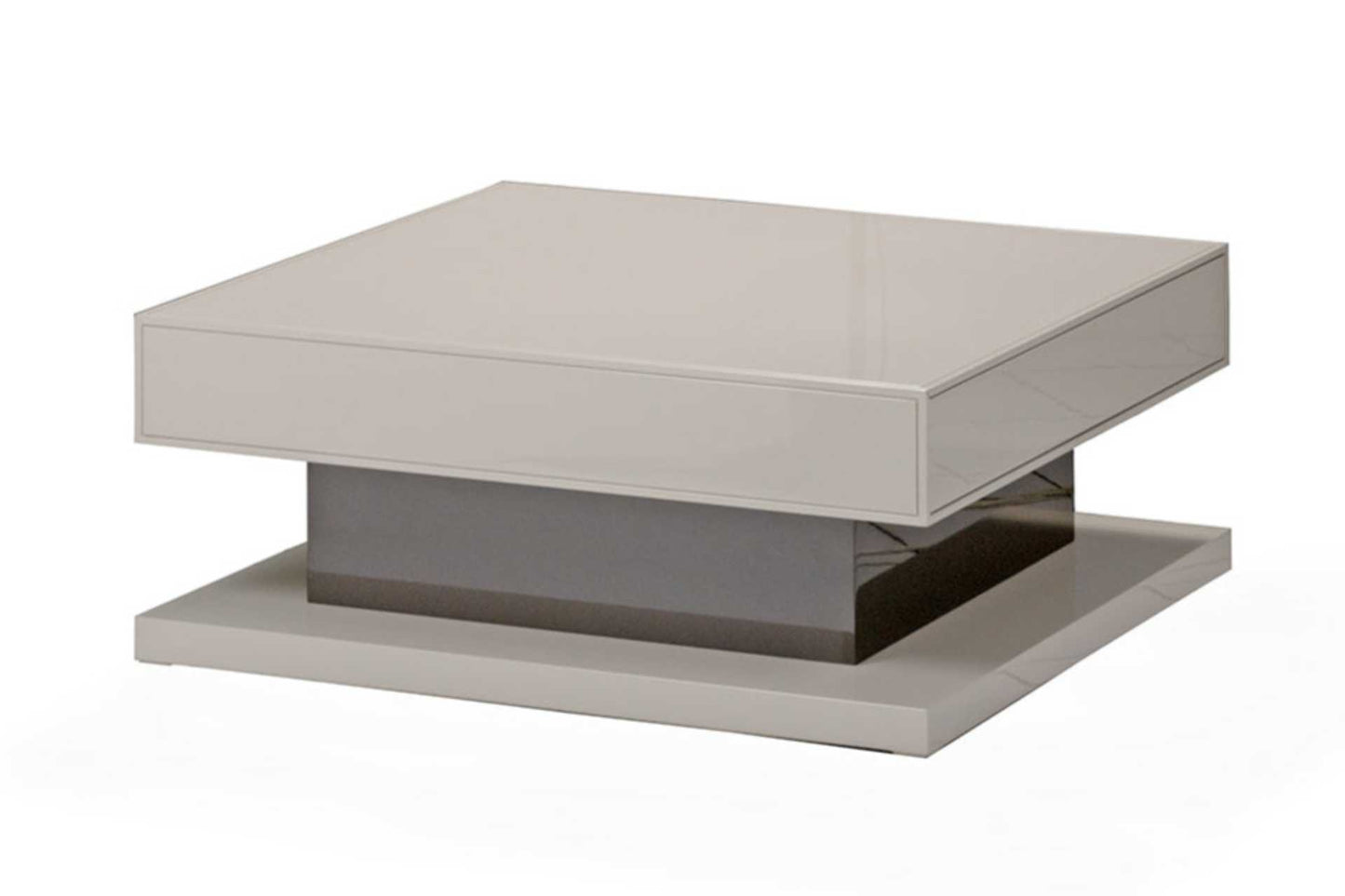 square coffee table in gloss taupe wood