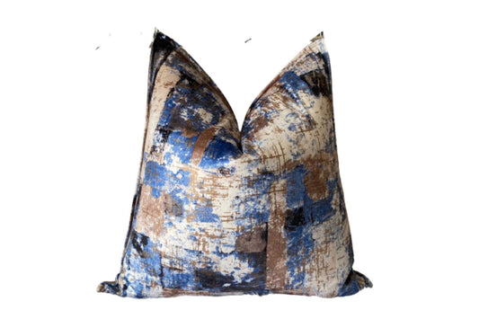 Blue and beige velvety scatter. Double sided scatter cushion.