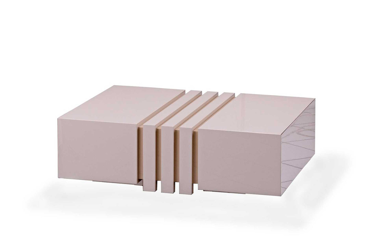 Sqaure shaped coffee table with two hidden drawers ina. gloss wood.