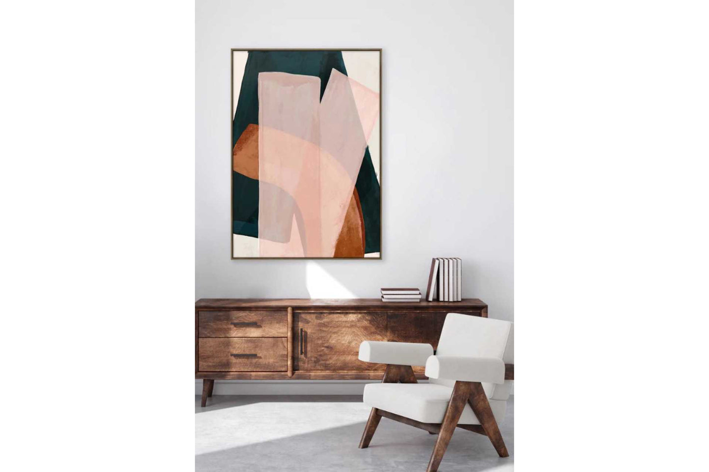 framed wall art in teal and pink shades
