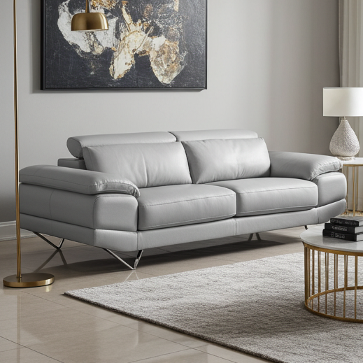 grey leather sofa set 2+3 seaters with adjustable headrests