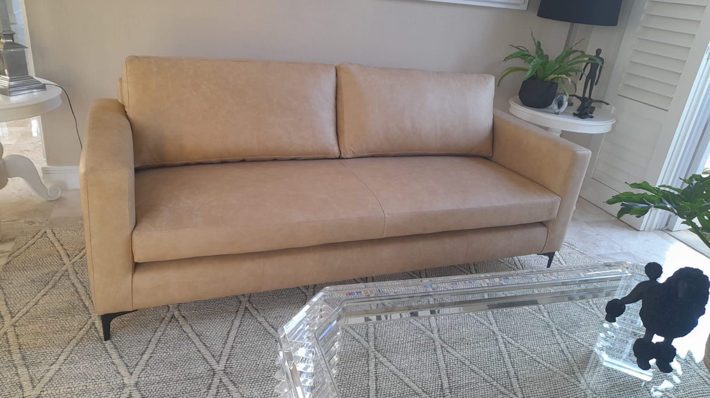 Tan leather couch in italian leather. Custom made sofa