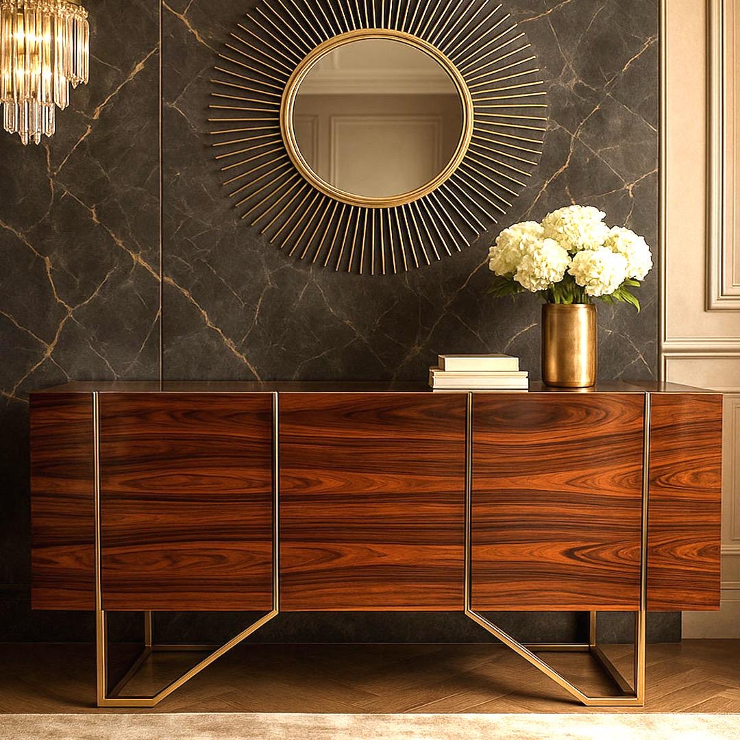 Luxury wooden sideboard cabinet with steel accents