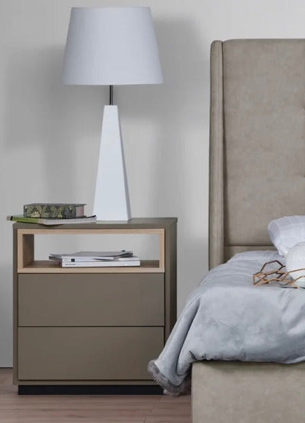 bedside drawers in a cappucinno and oak wood finish
