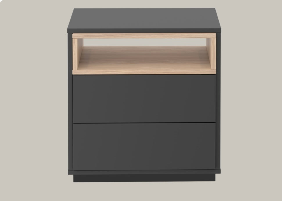 Malmo Bedside Cabinets | Charcoal + Oak |