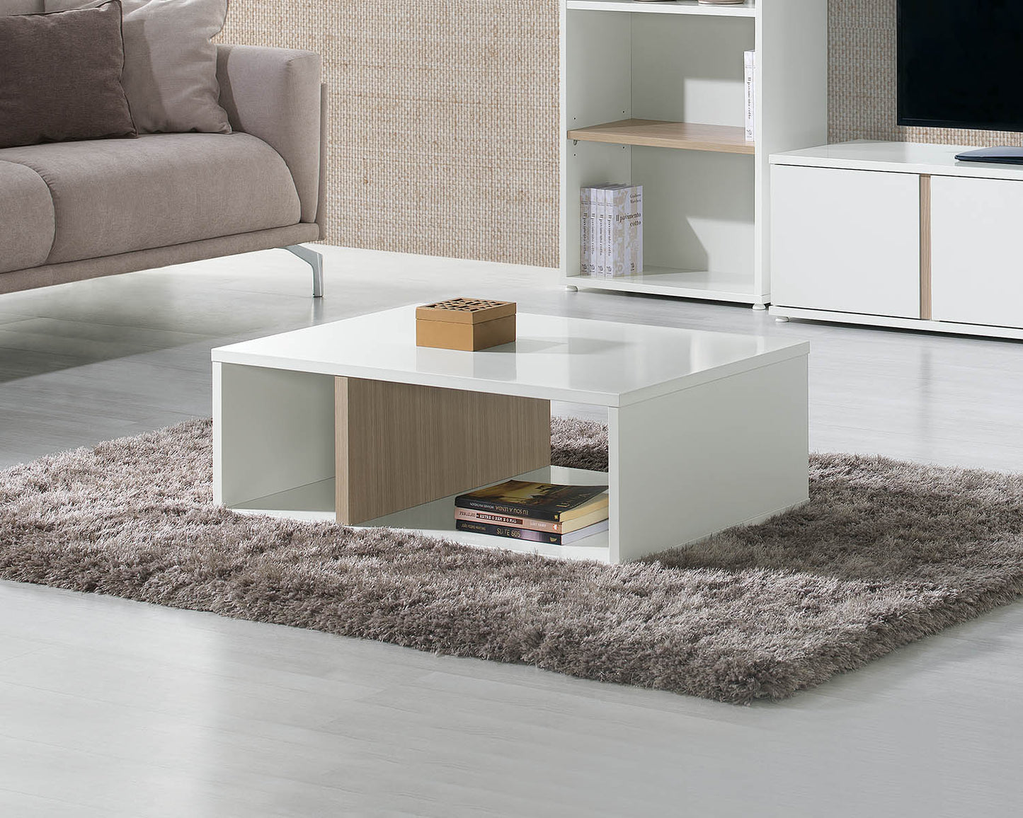 rectangular white wood coffee table