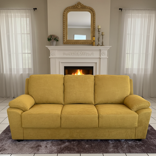 3 seater fabric couch in yellow fabric