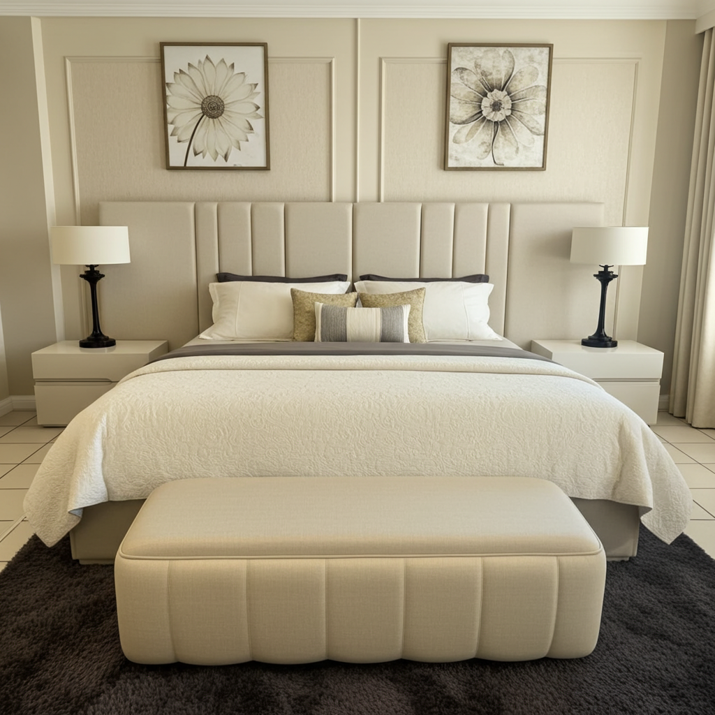 headboard and base bed set with ottoman