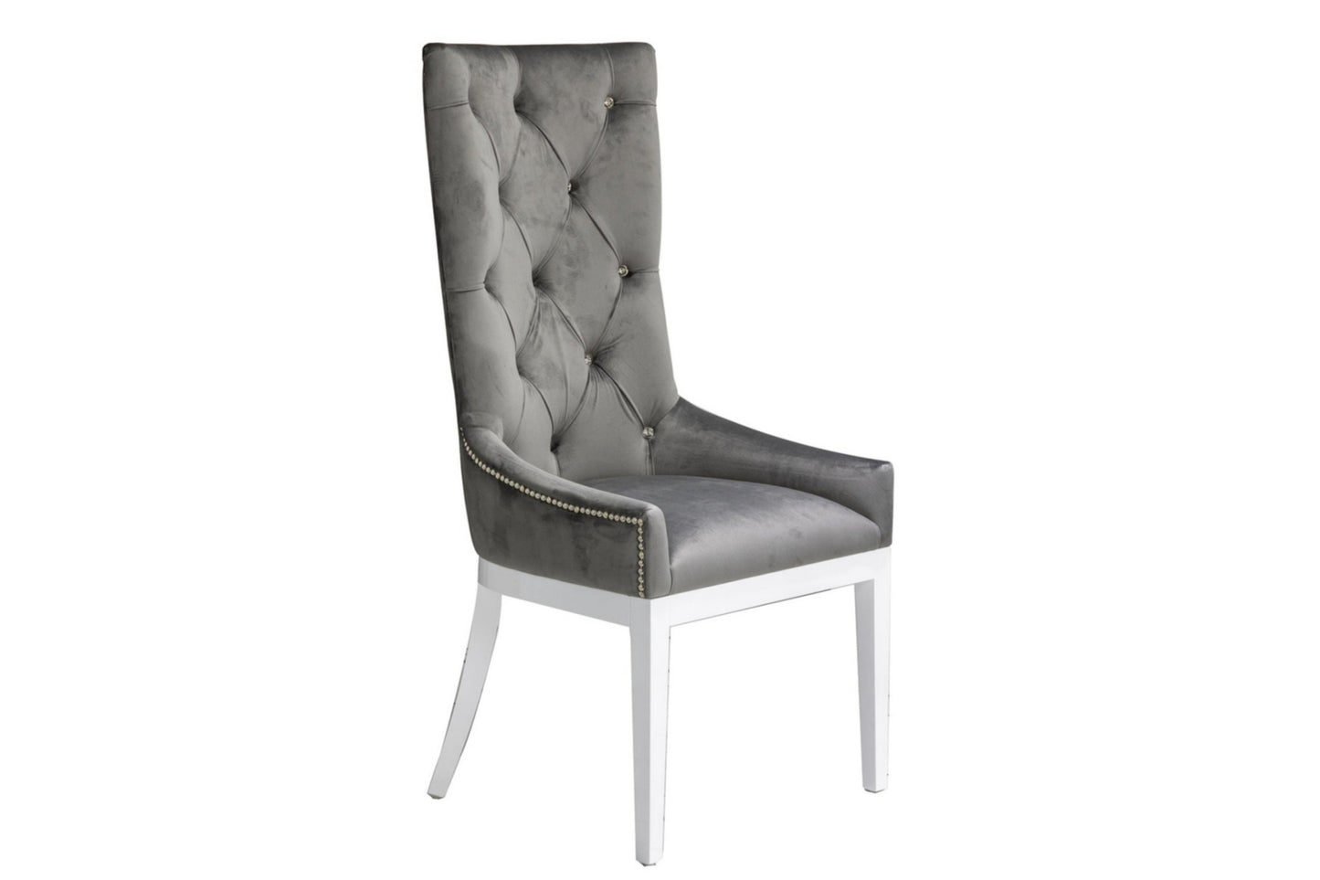 High back dining chairs in charcoal velvet with swarovski crystal buttons