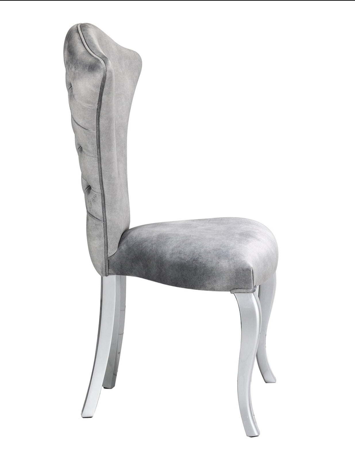 luxury dining chair in grey fabric and deep button detail