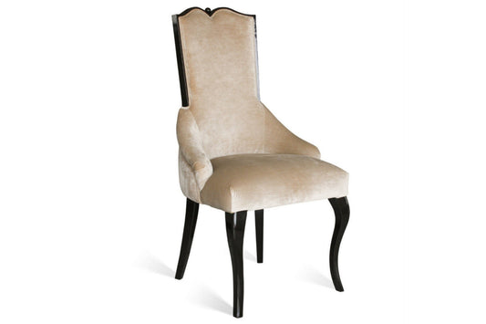 High back dining chair with ebony gloss legs and luxury ivory fabric