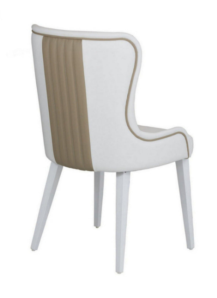 White leather dining chair with white wooden legs
