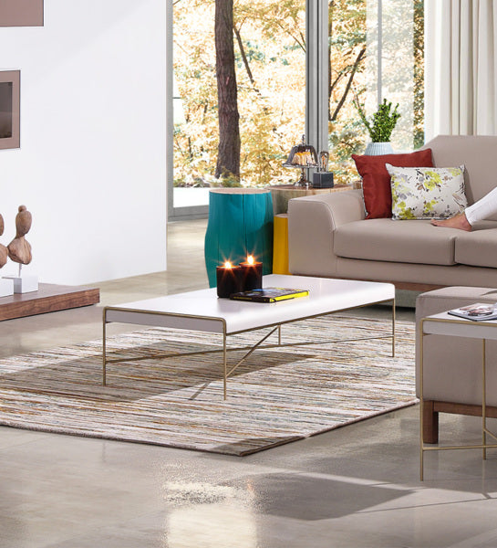 Azores coffee table, white gloss wood and gold legs.