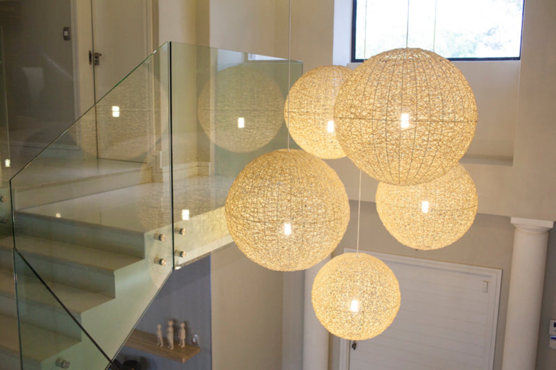 White handwoven ball ceiling lights