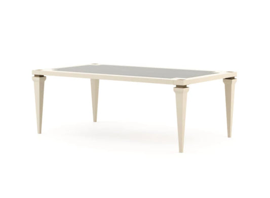 Voilier Dining Table in gloss beige wood and steel accents