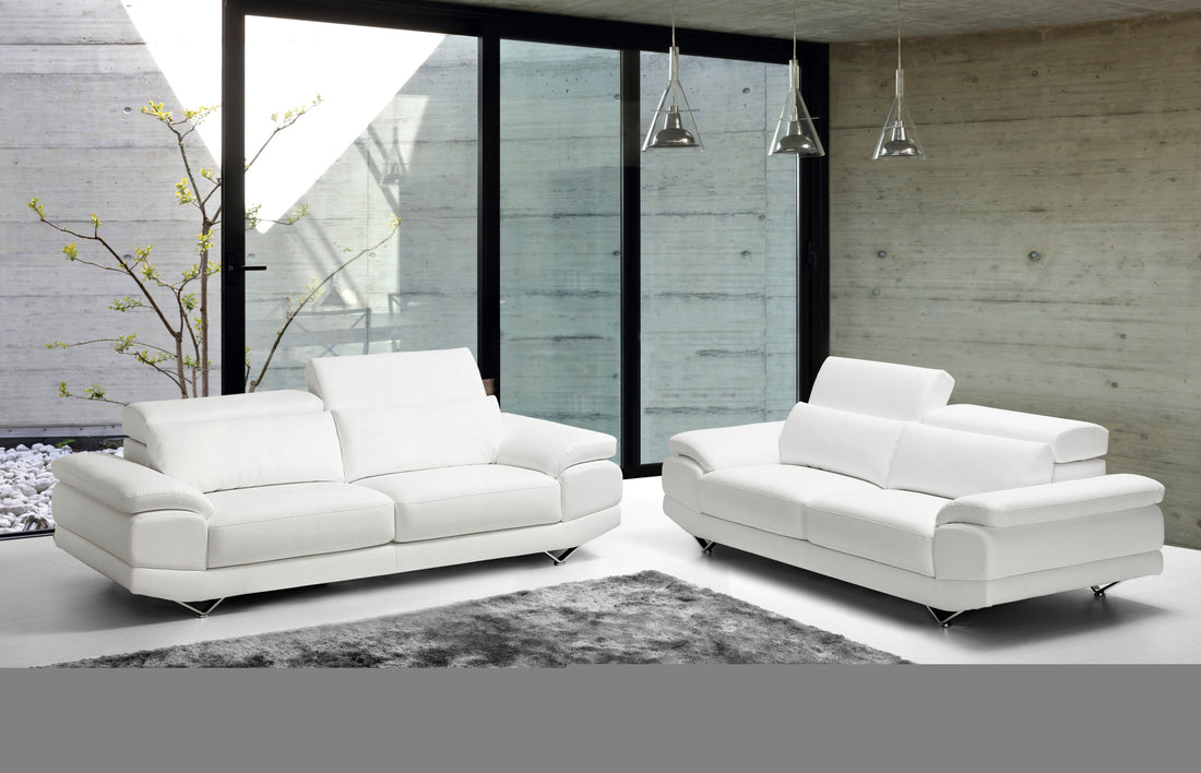 2+3 seater white leather couches with adjustable headrests