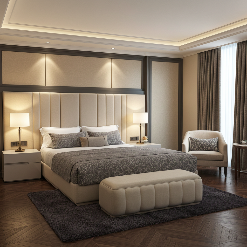 Vane Cream  Bed  With Ottoman XL KING