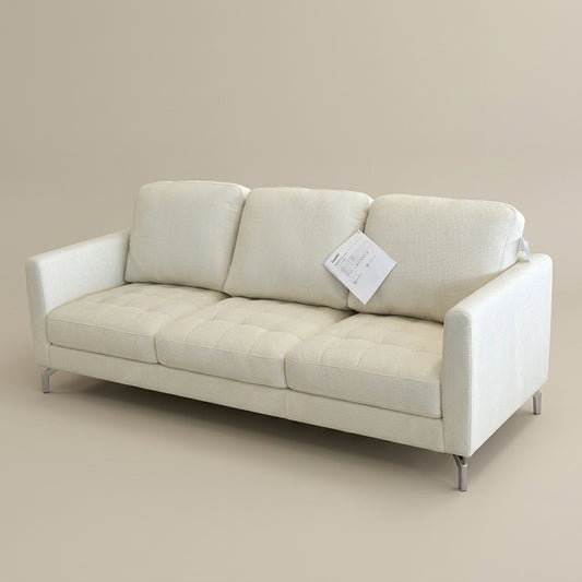 Robbie 2 Seater Sofa in Pearl cream fabric with silver legs angled view - luxury European-made sofa at Galeria