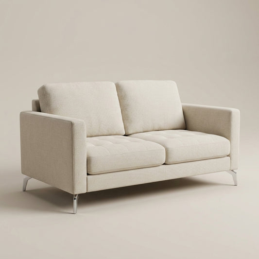 Robbie 2 Seater Sofa in Pearl - luxury cream pearl fabric sofa with silver steel feet by Galeria Furniture