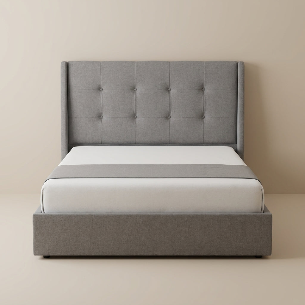 european made storage bed xl queen grey upholstered bed galeria furniture