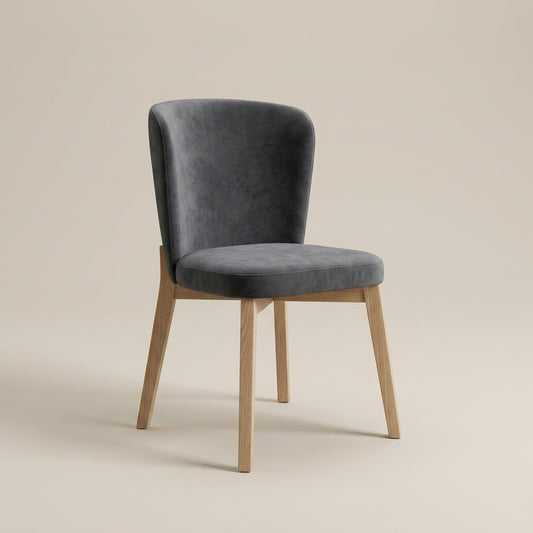 Alpfia Dining Chair in Charcoal - luxury Nordic Collection upholstered dining chair with light wood legs by Galeria Furniture South Africa